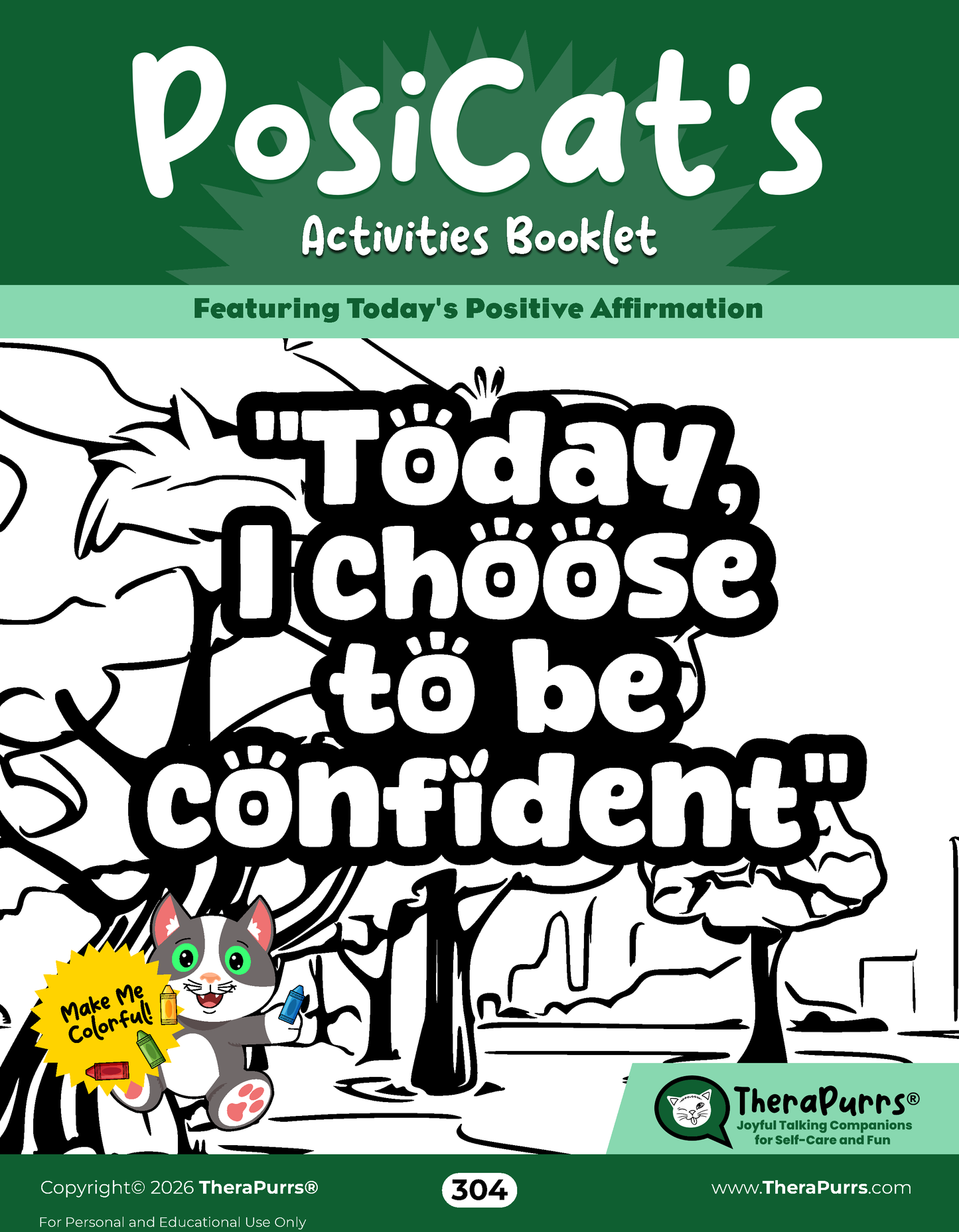PosiCat's Printables - Activities Booklet 304: Today, I choose to be confident