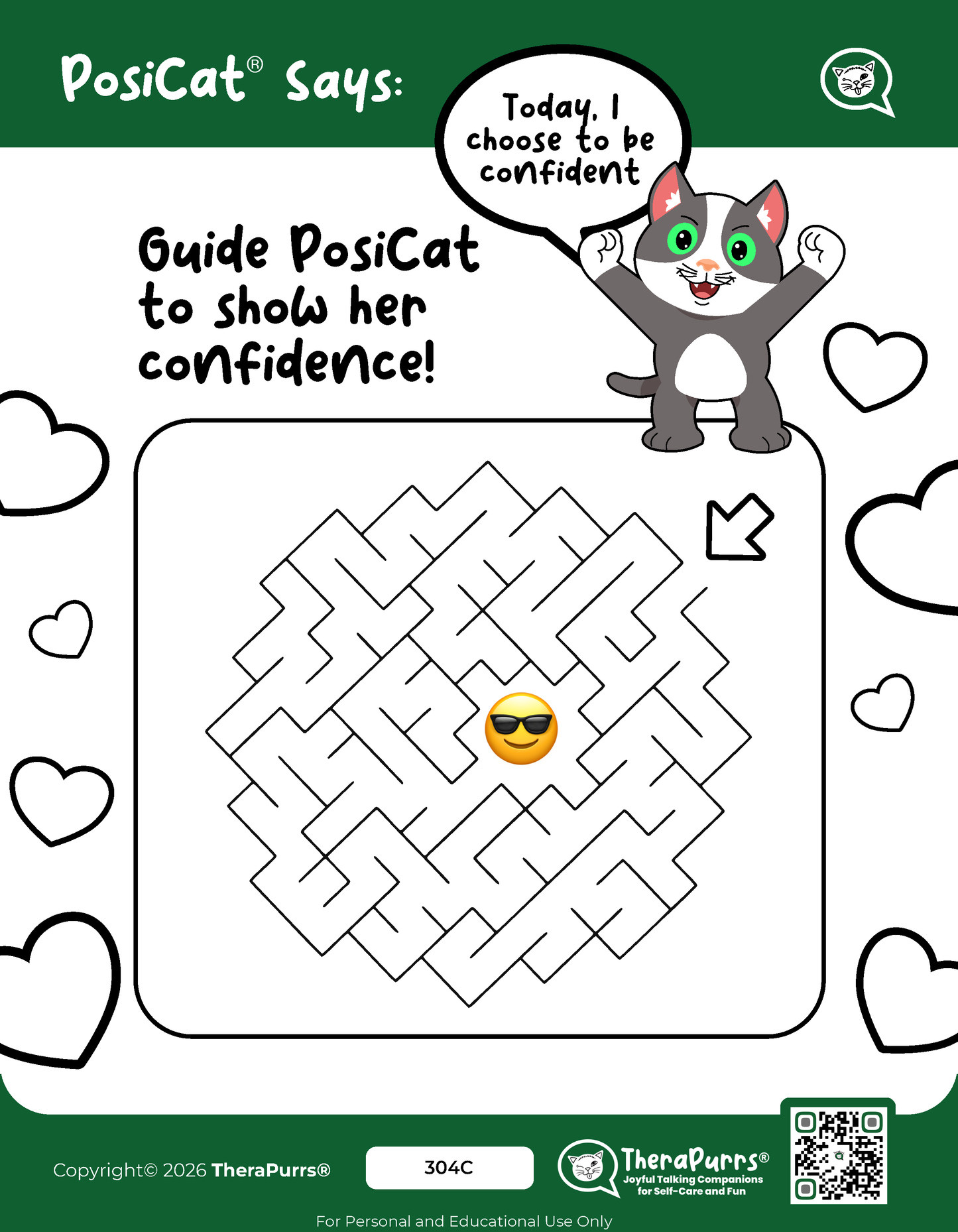 PosiCat's Printables - Activities Booklet 304: Today, I choose to be confident