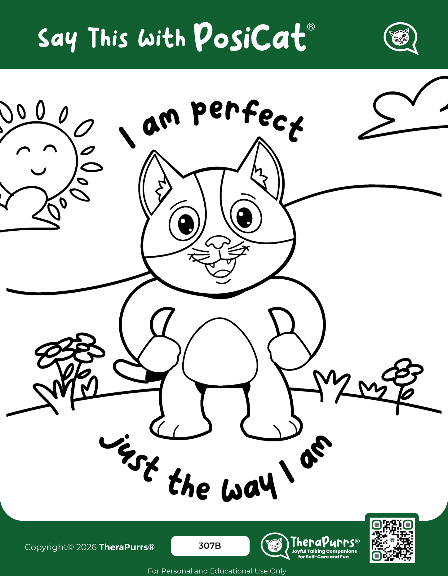 PosiCat's Printables - Activities Booklet 307: I am perfect just the way I am