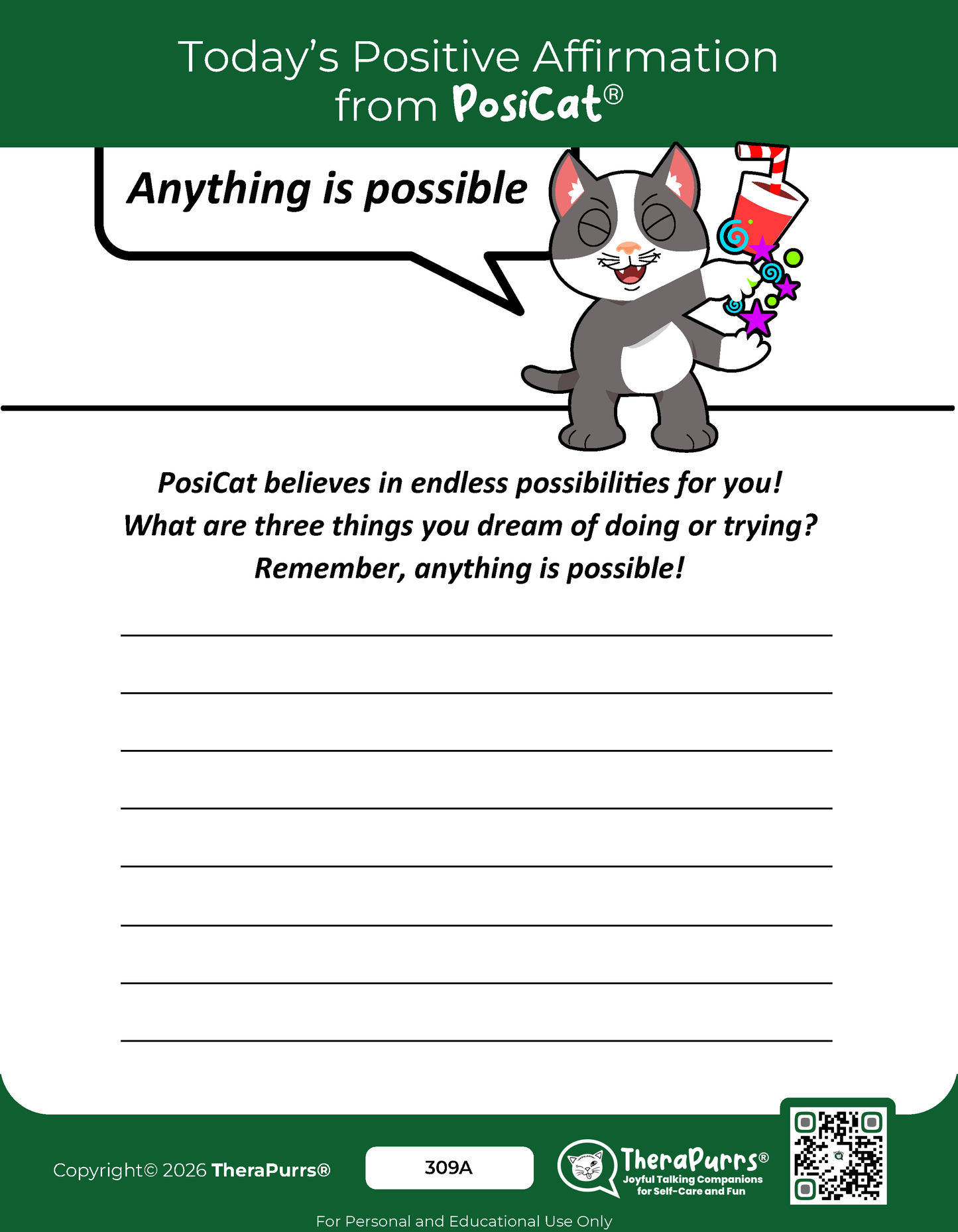 PosiCat's Printables - Activities Booklet 309: Anything is possible