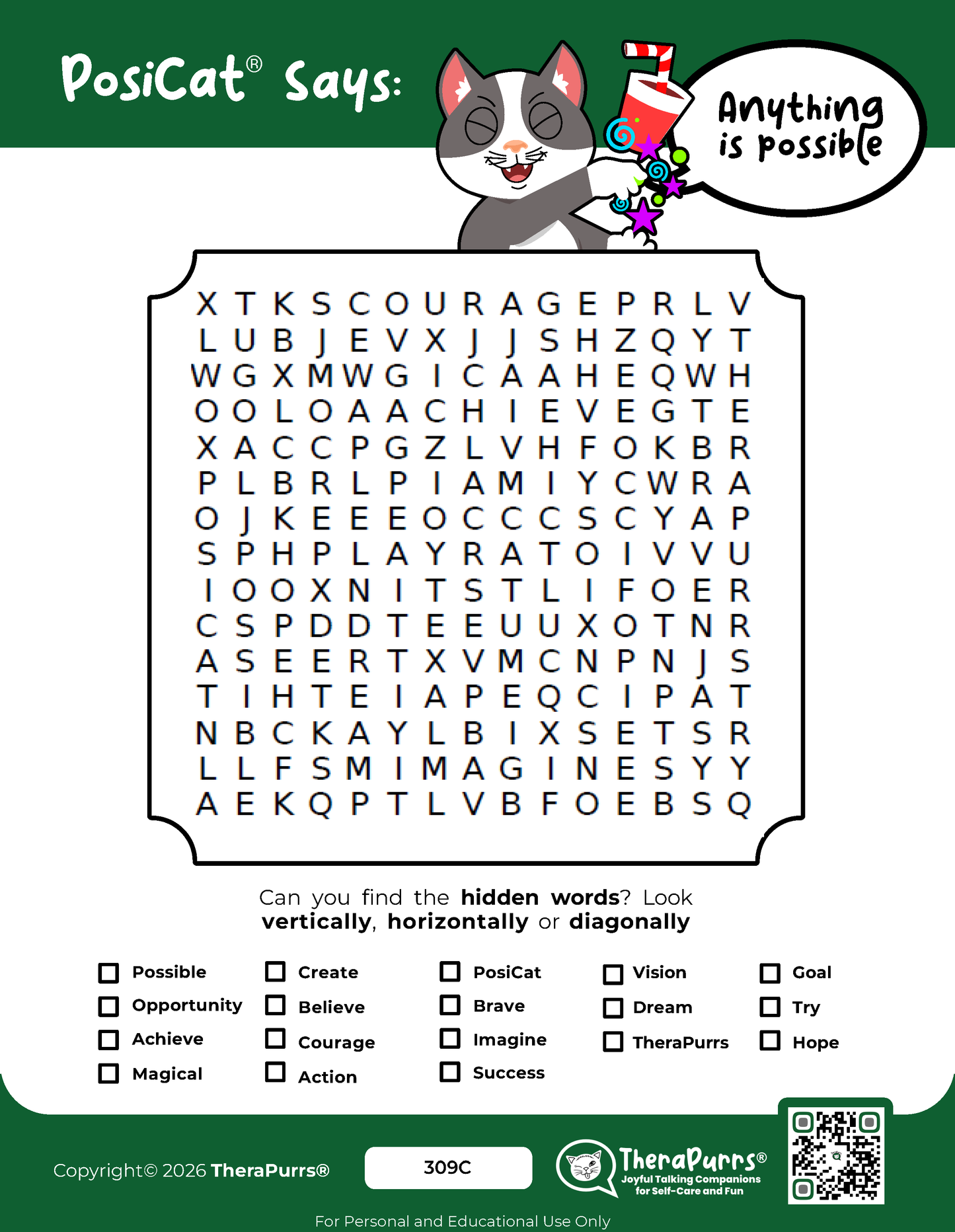 PosiCat's Printables - Activities Booklet 309: Anything is possible