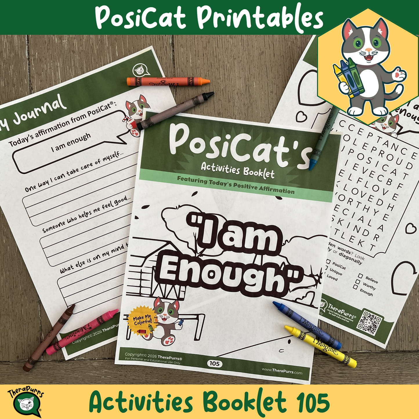 PosiCat's Printables - Activities Booklet 105: I am enough!