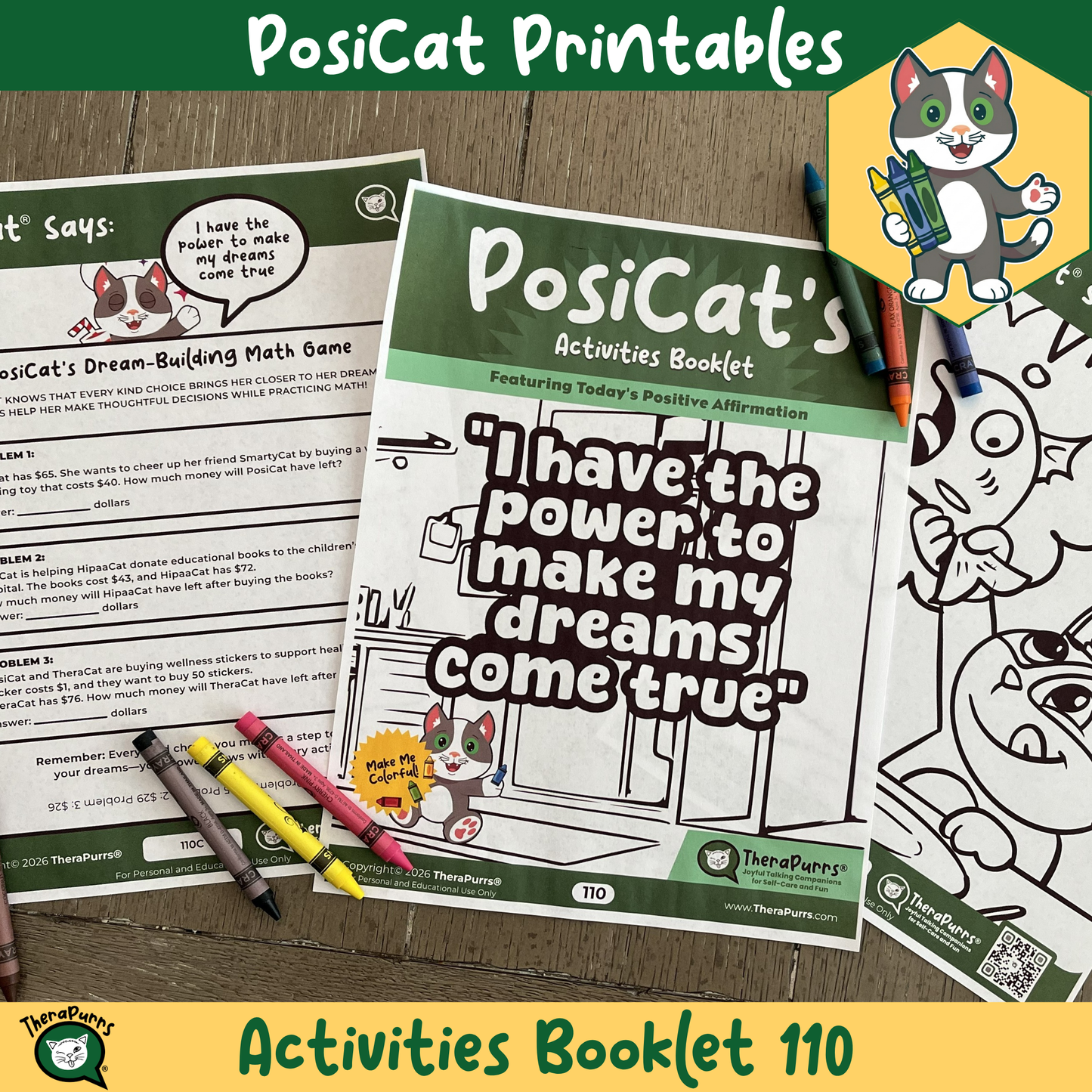 PosiCat's Printables - Activities Booklet 110: I have the power to make my dreams come true