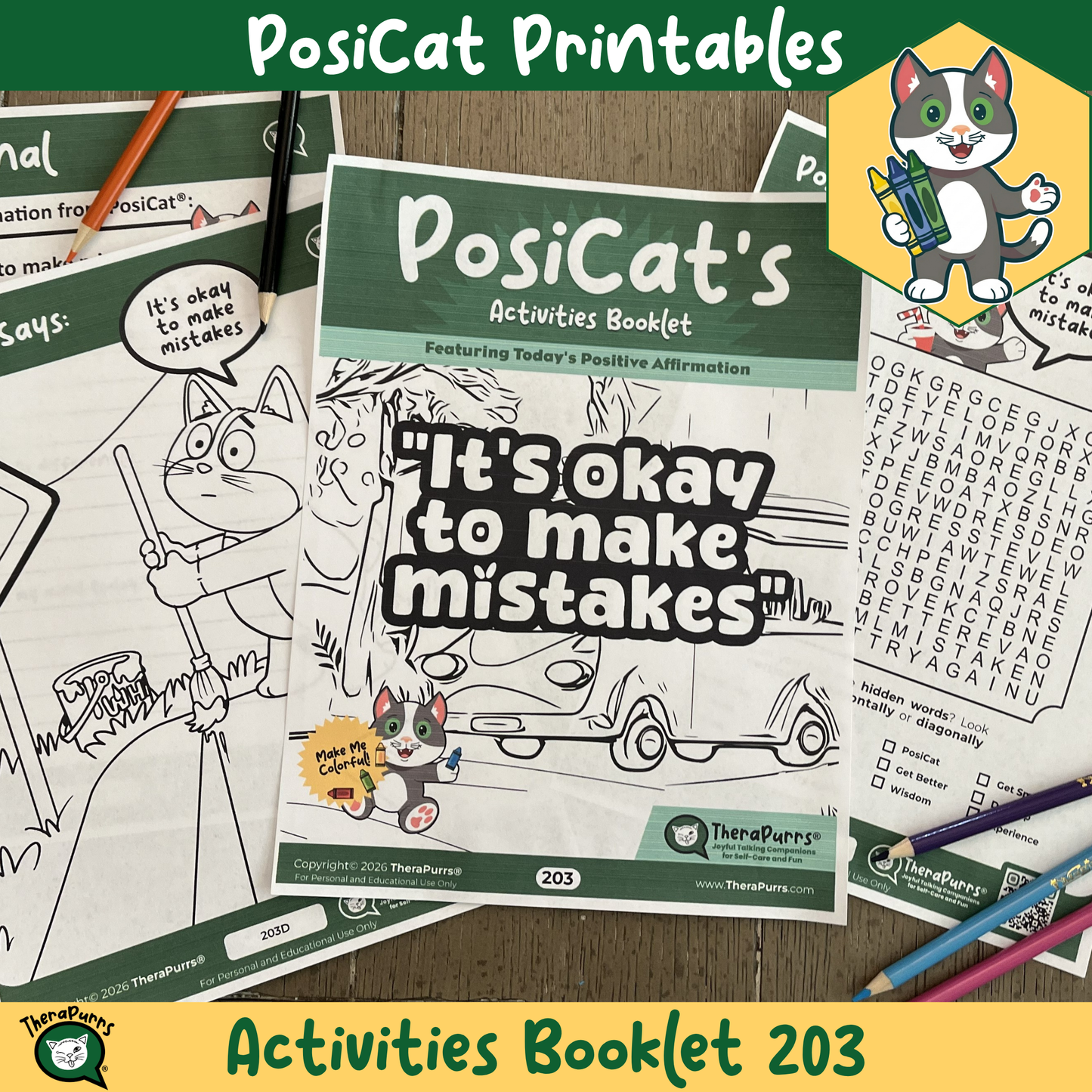 PosiCat's Printables - Activities Booklet 203: It's okay to make mistakes