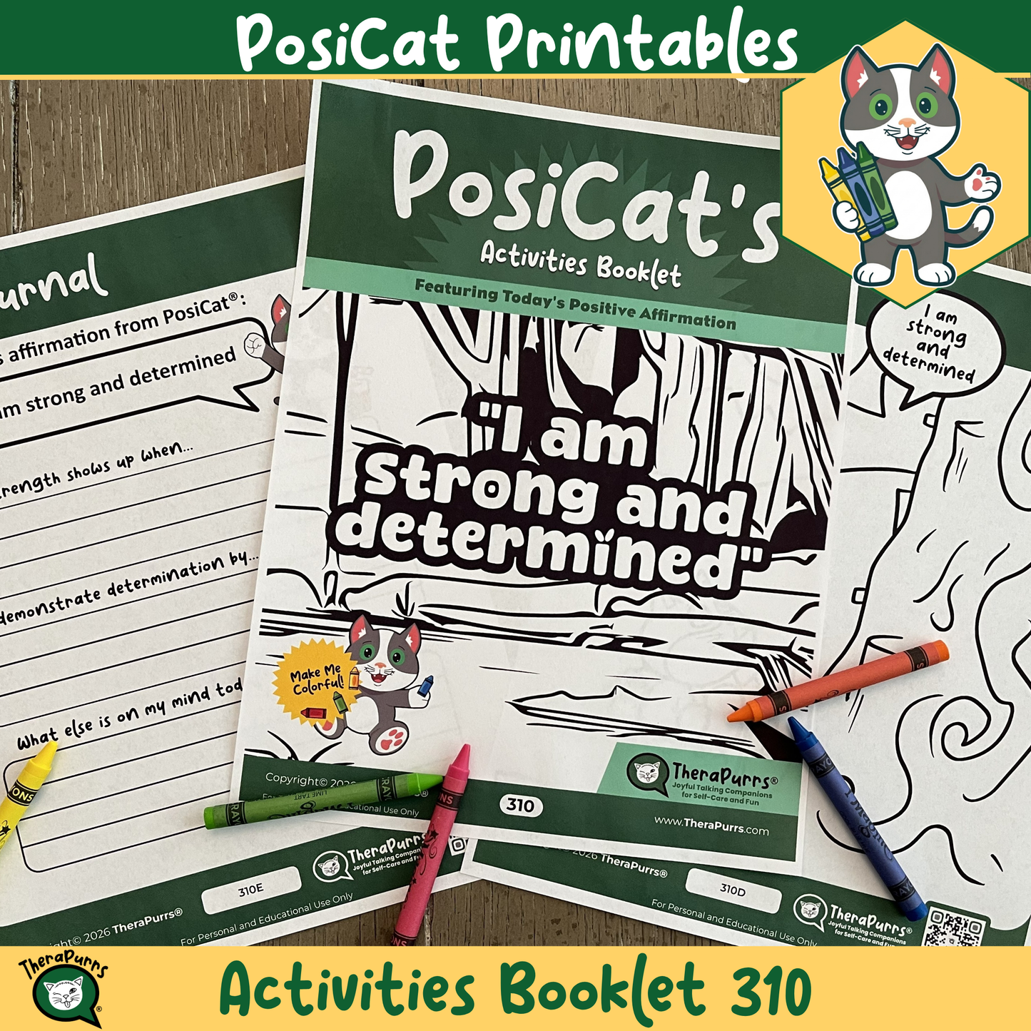 PosiCat's Printables - Activities Booklet 310: I am strong and determined