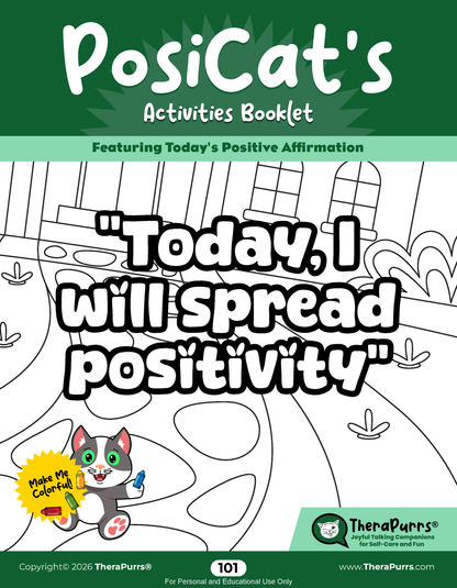 PosiCat's Printables - Activities Booklet 101: Today, I will spread positivity