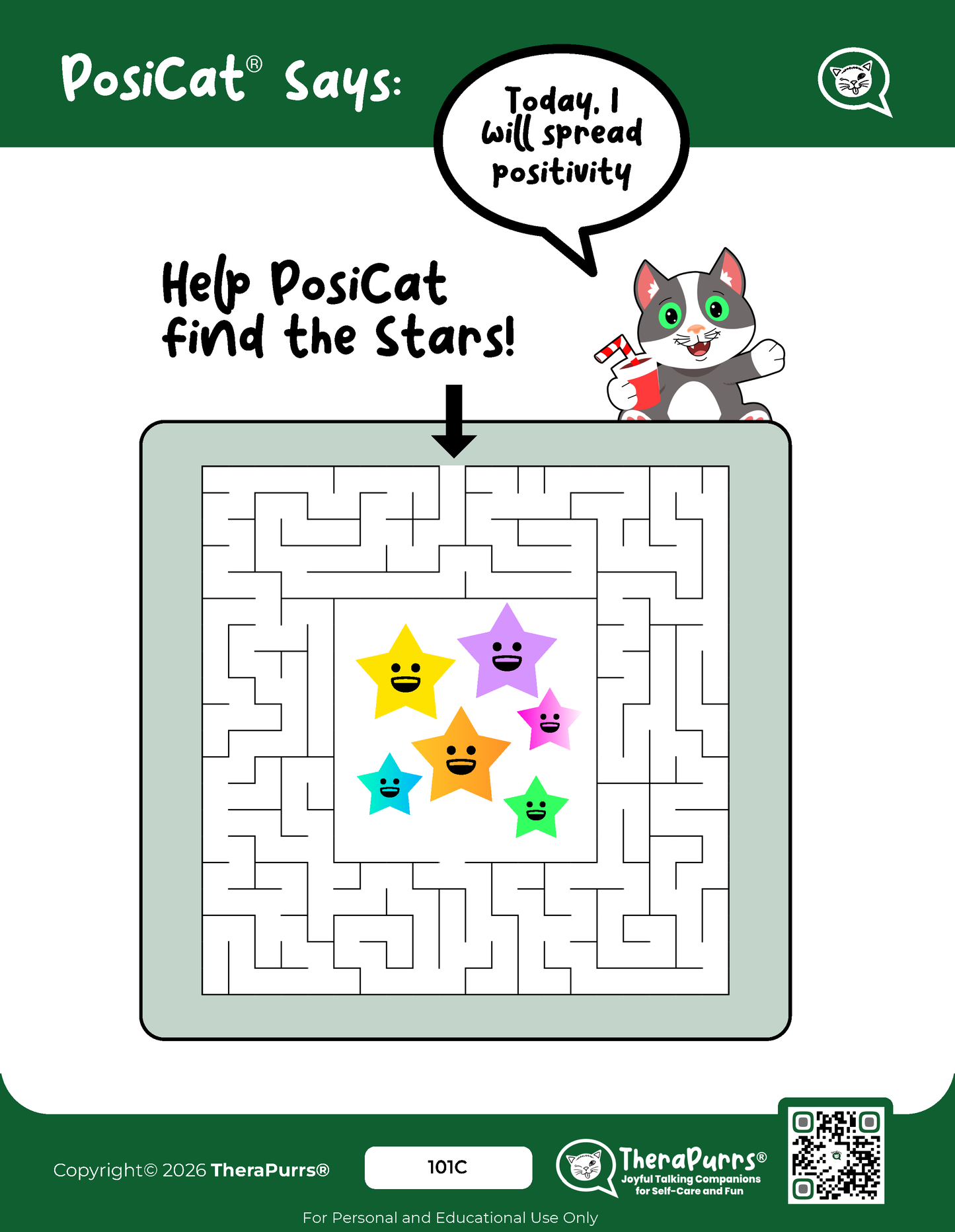 PosiCat's Printables - Activities Booklet 101: Today, I will spread positivity