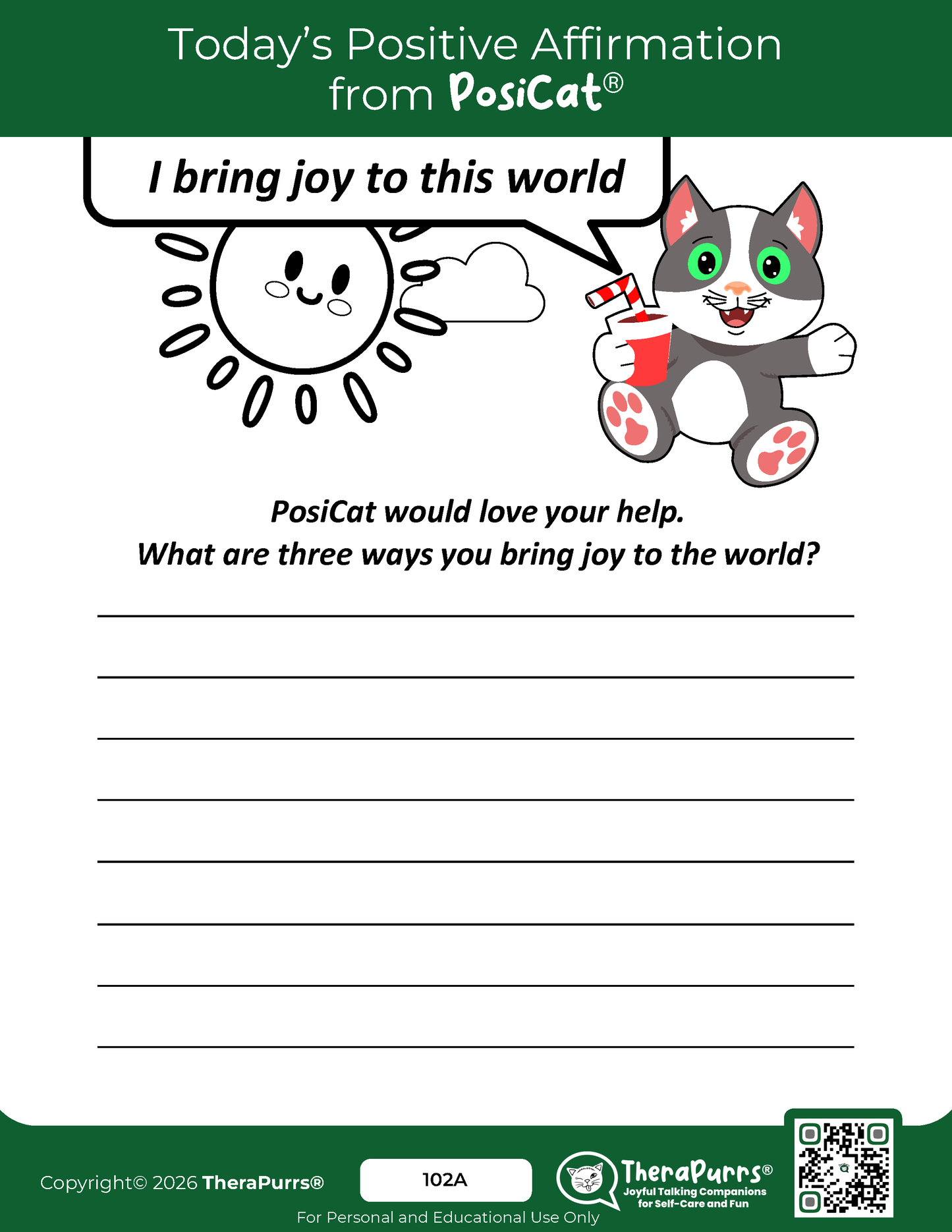 PosiCat's Printables - Activities Booklet 102:  I bring joy to this world