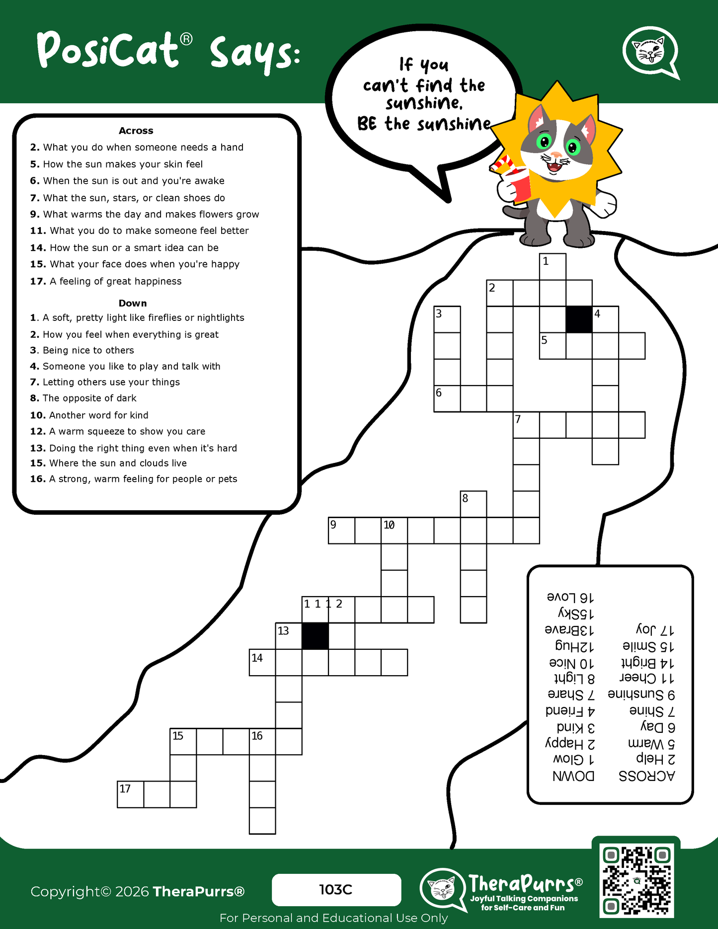 PosiCat's Printables - Activities Booklet 103:  If you can’t find the sunshine BE the sunshine
