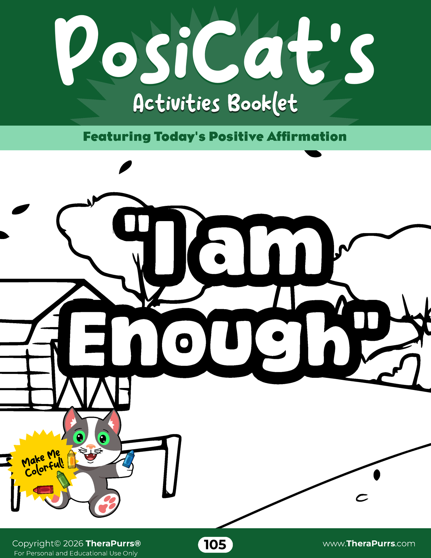 PosiCat's Printables - Activities Booklet 105: I am enough!