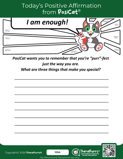 PosiCat's Printables - Activities Booklet 105: I am enough!