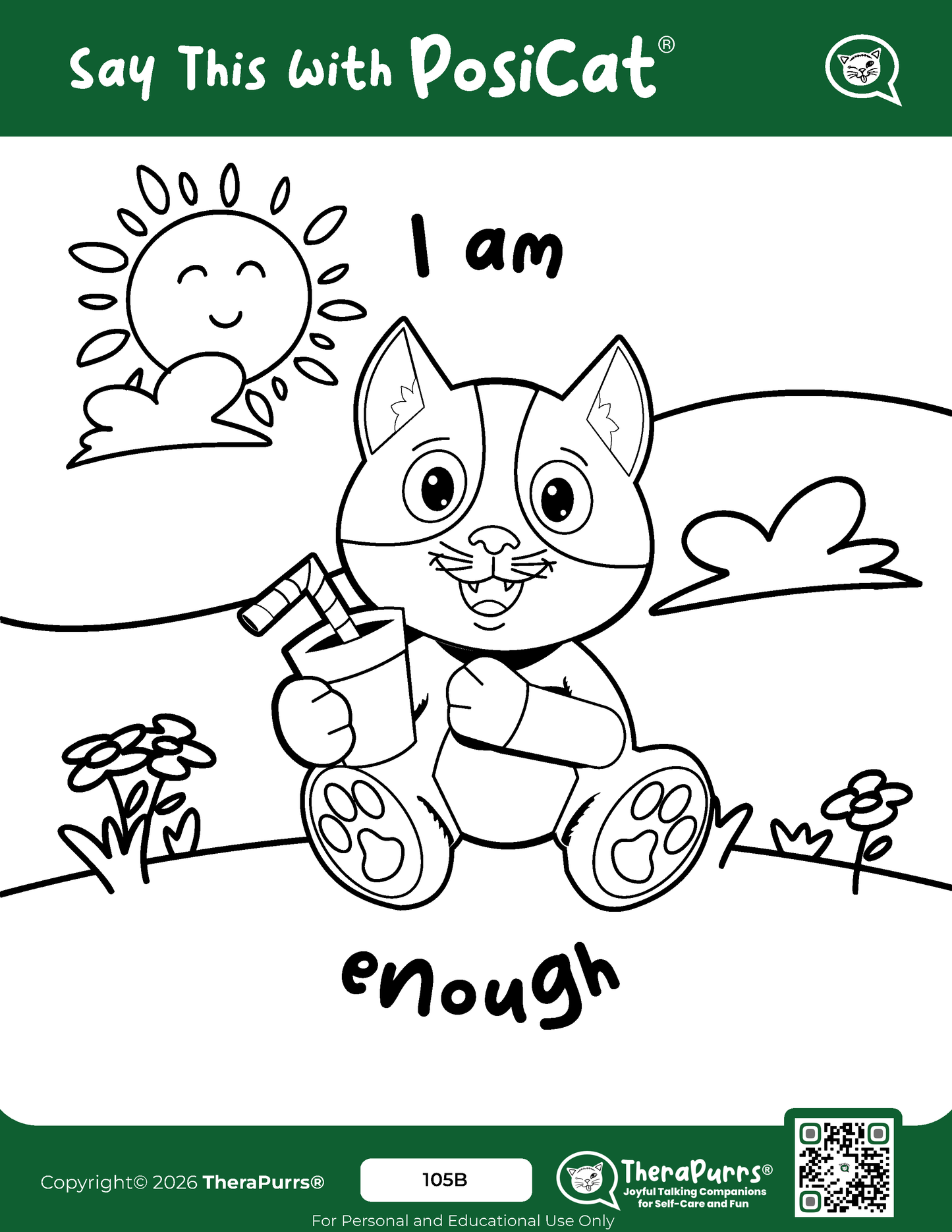 PosiCat's Printables - Activities Booklet 105: I am enough!