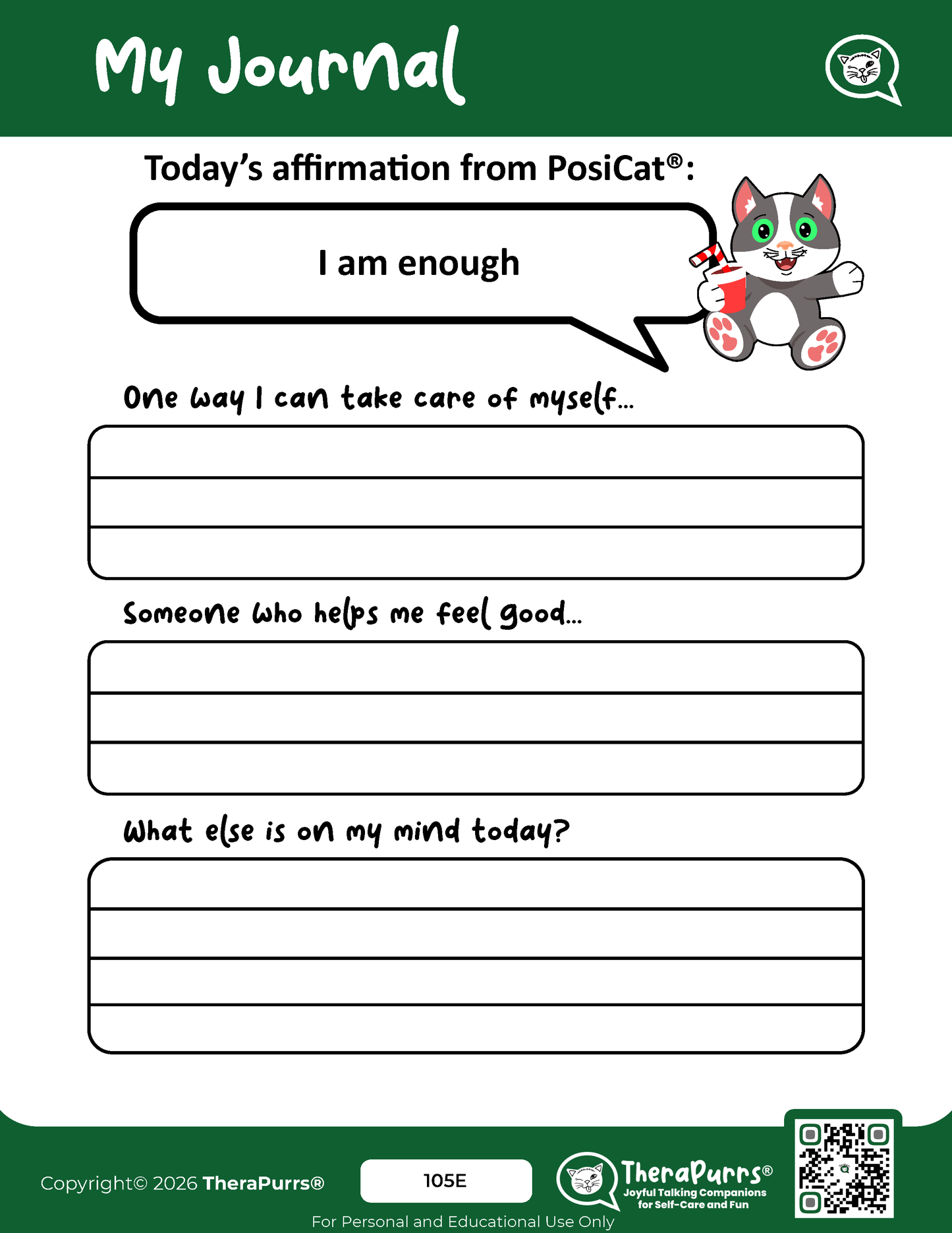 PosiCat's Printables - Activities Booklet 105: I am enough!