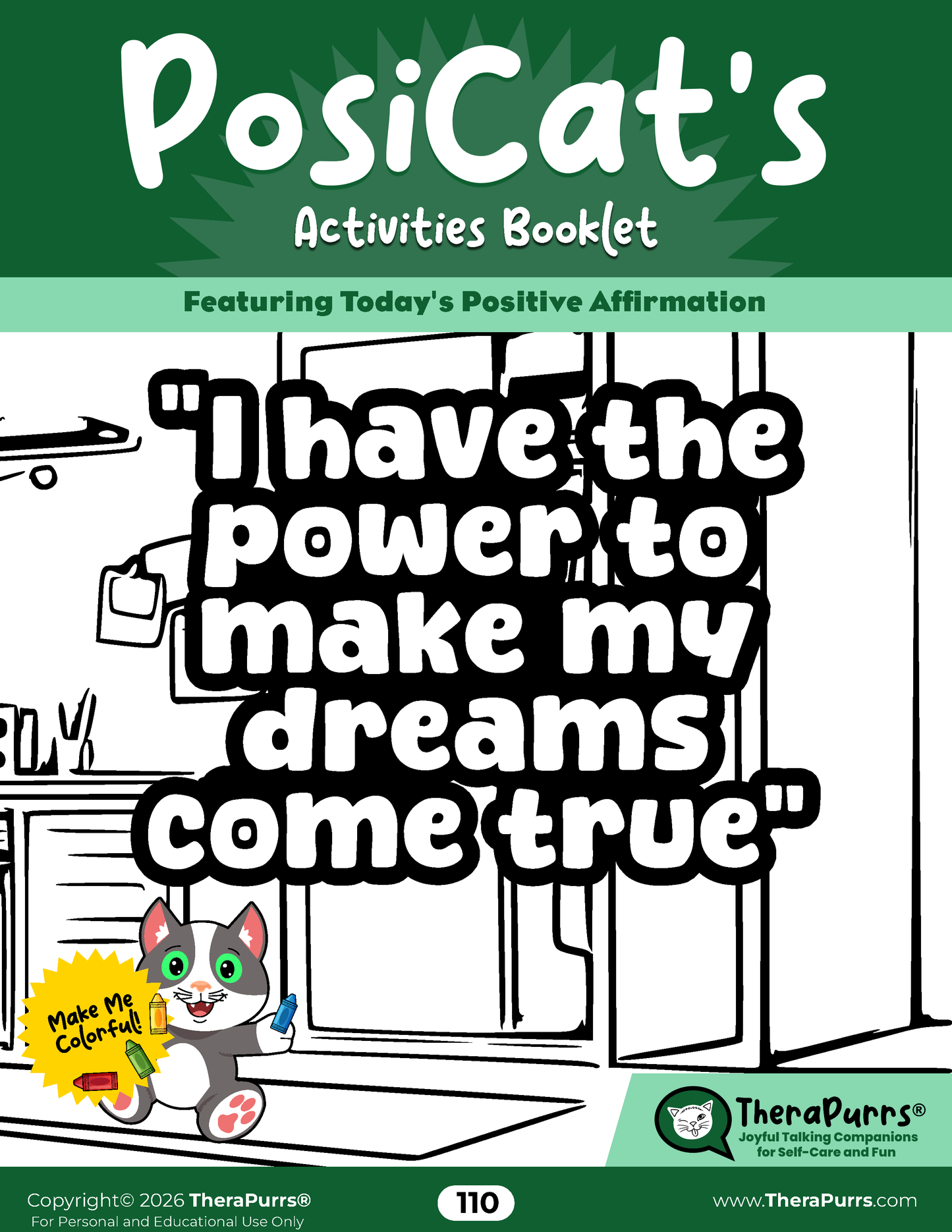 PosiCat's Printables - Activities Booklet 110: I have the power to make my dreams come true