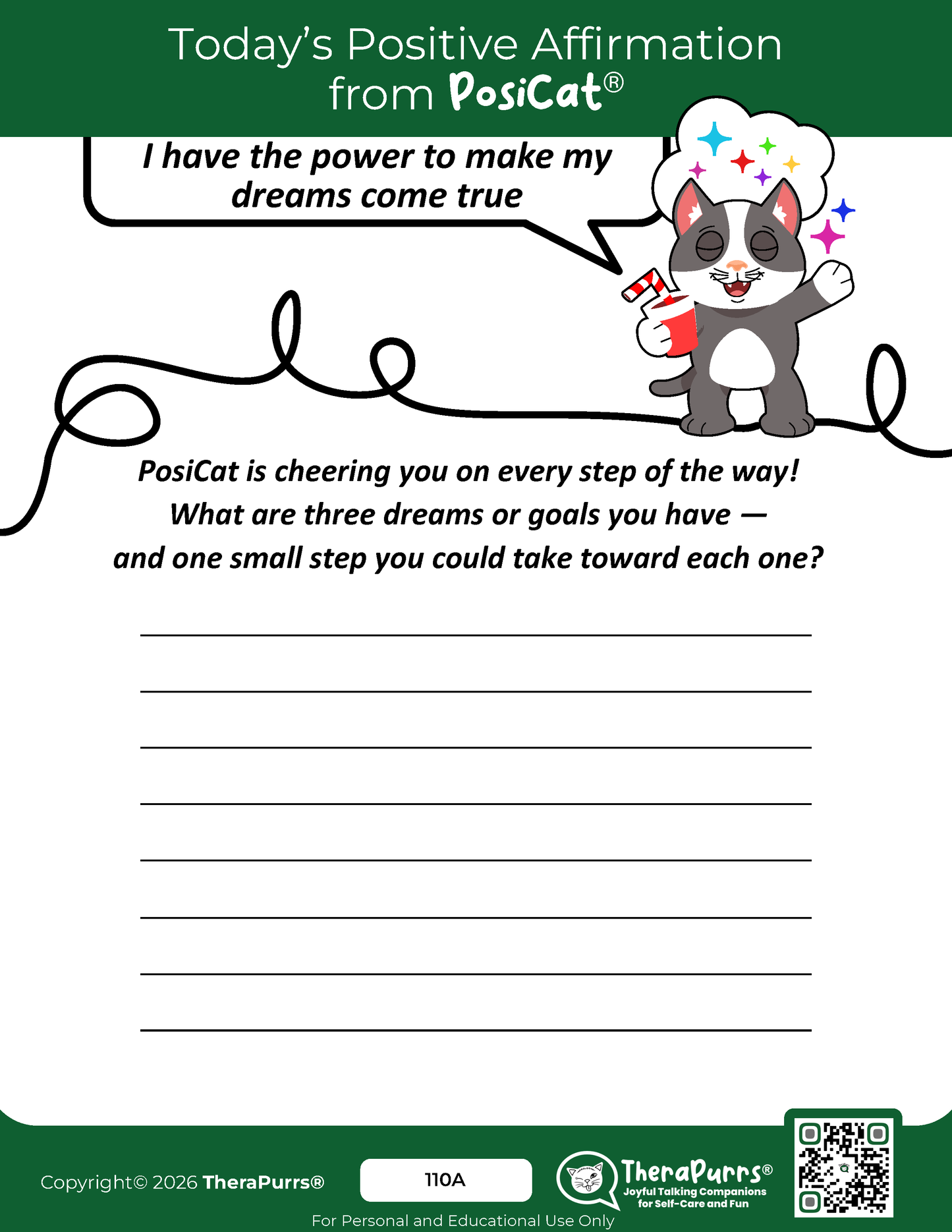 PosiCat's Printables - Activities Booklet 110: I have the power to make my dreams come true