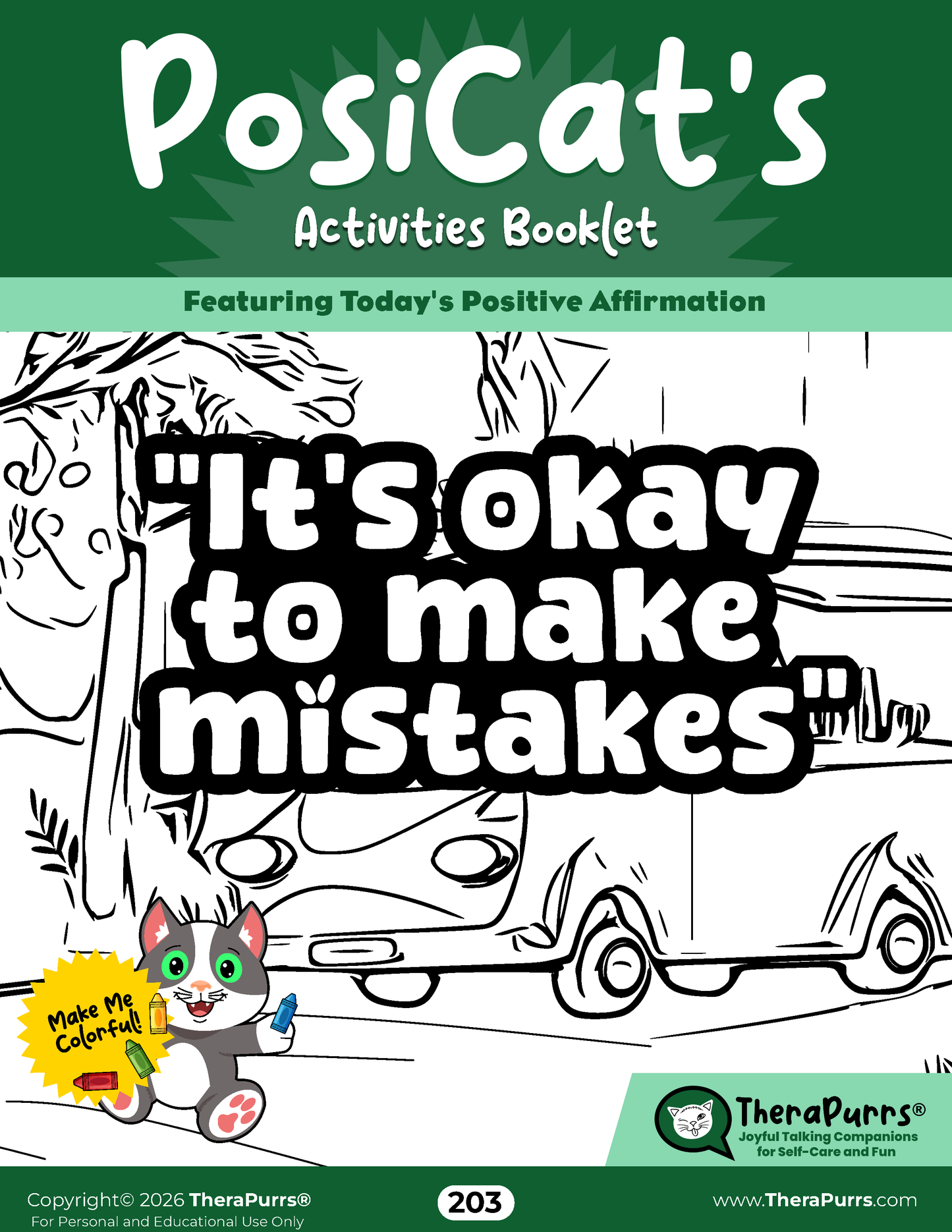 PosiCat's Printables - Activities Booklet 203: It's okay to make mistakes