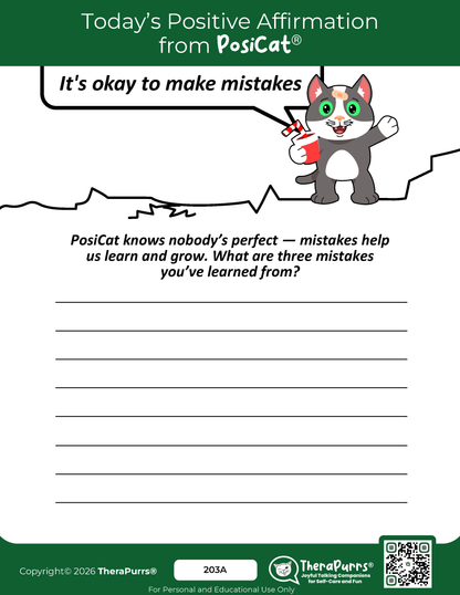 PosiCat's Printables - Activities Booklet 203: It's okay to make mistakes
