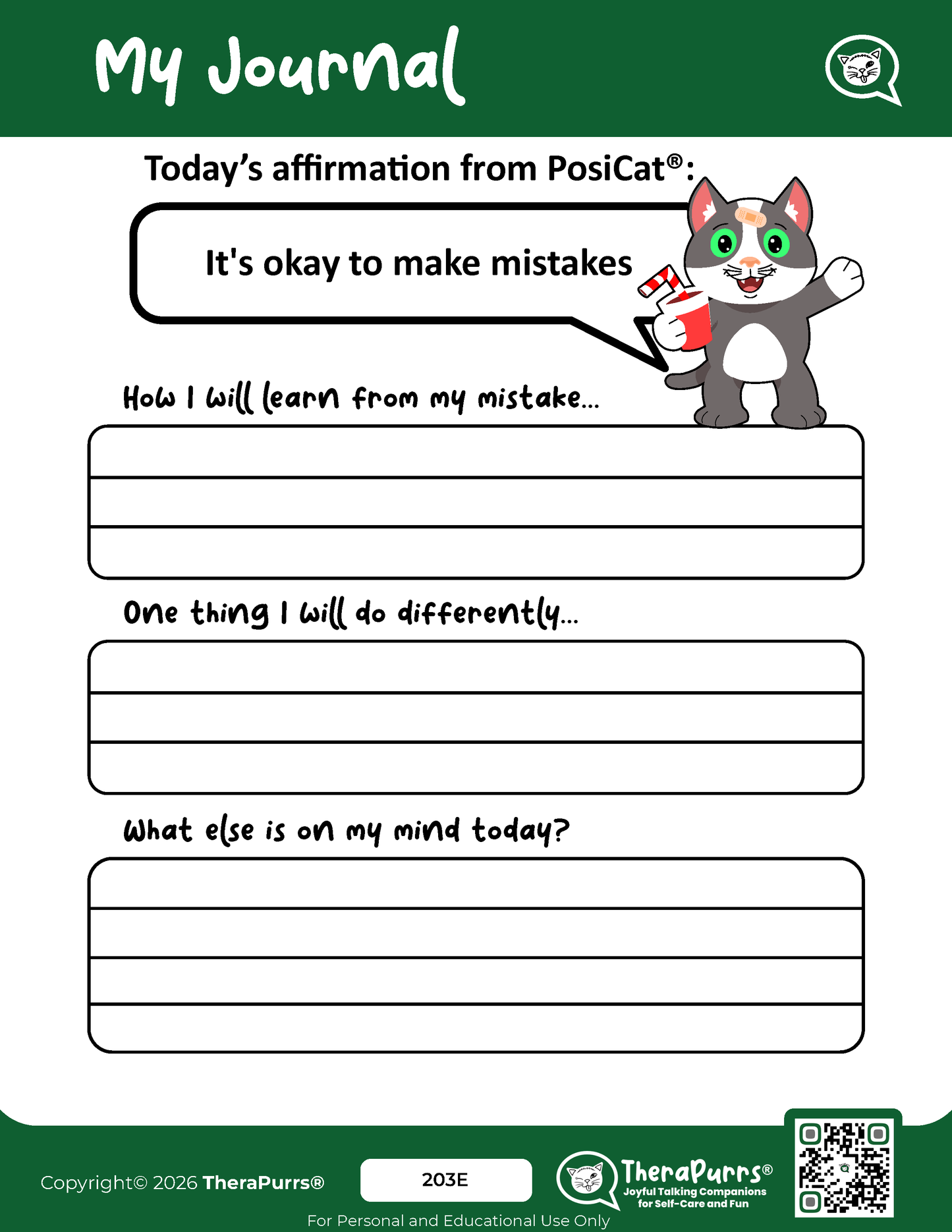 PosiCat's Printables - Activities Booklet 203: It's okay to make mistakes