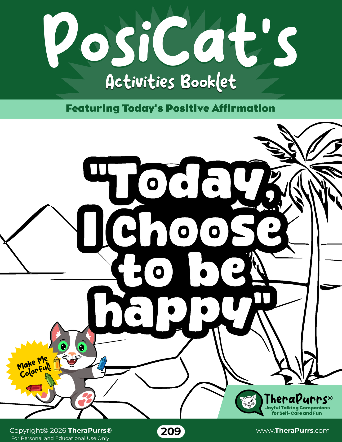 PosiCat's Printables - Activities Booklet 209: Today, I choose to be happy