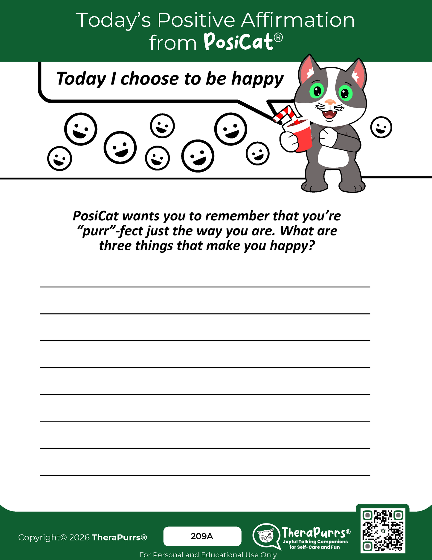 PosiCat's Printables - Activities Booklet 209: Today, I choose to be happy