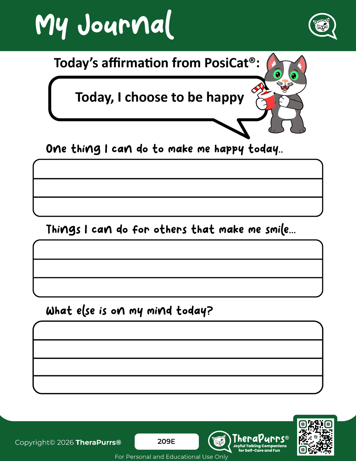 PosiCat's Printables - Activities Booklet 209: Today, I choose to be happy