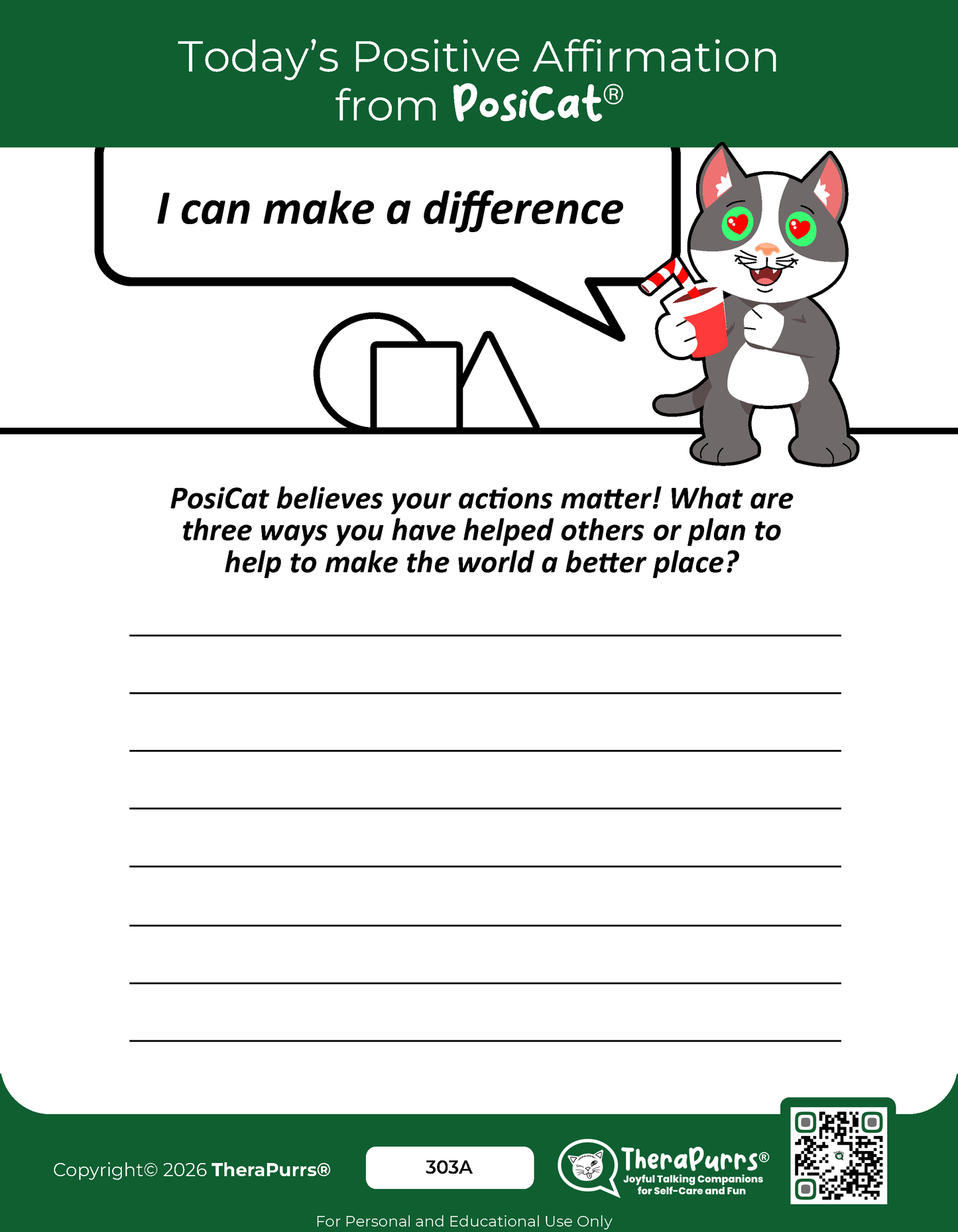 PosiCat's Printables - Activities Booklet 303: I can make a difference