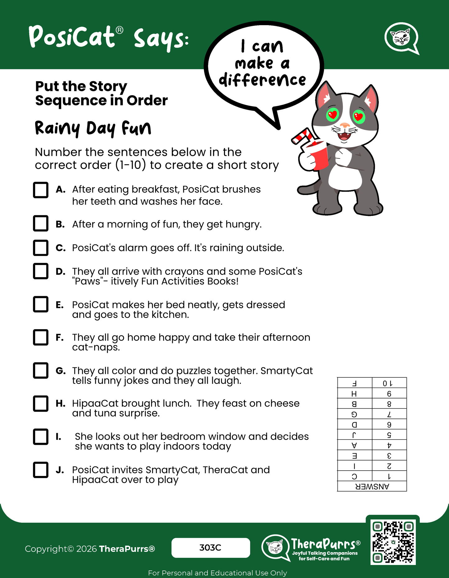 PosiCat's Printables - Activities Booklet 303: I can make a difference