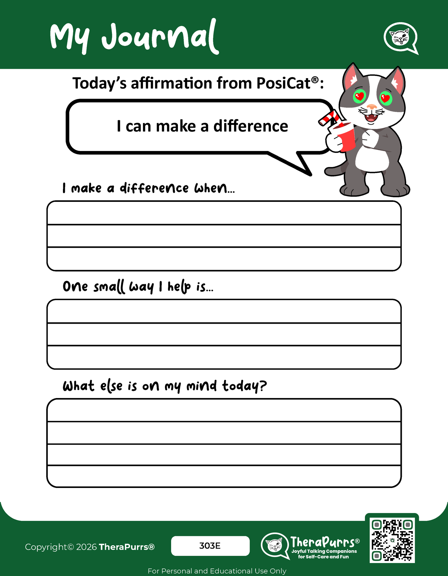 PosiCat's Printables - Activities Booklet 303: I can make a difference