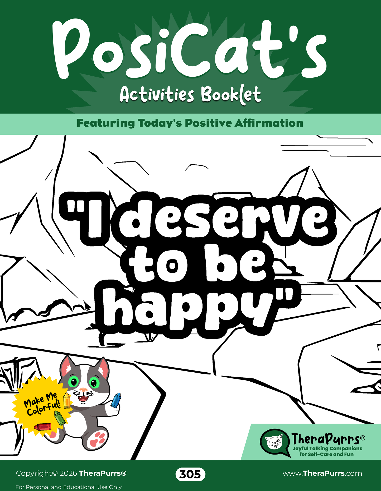 PosiCat's Printables - Activities Booklet 305: I deserve to be happy