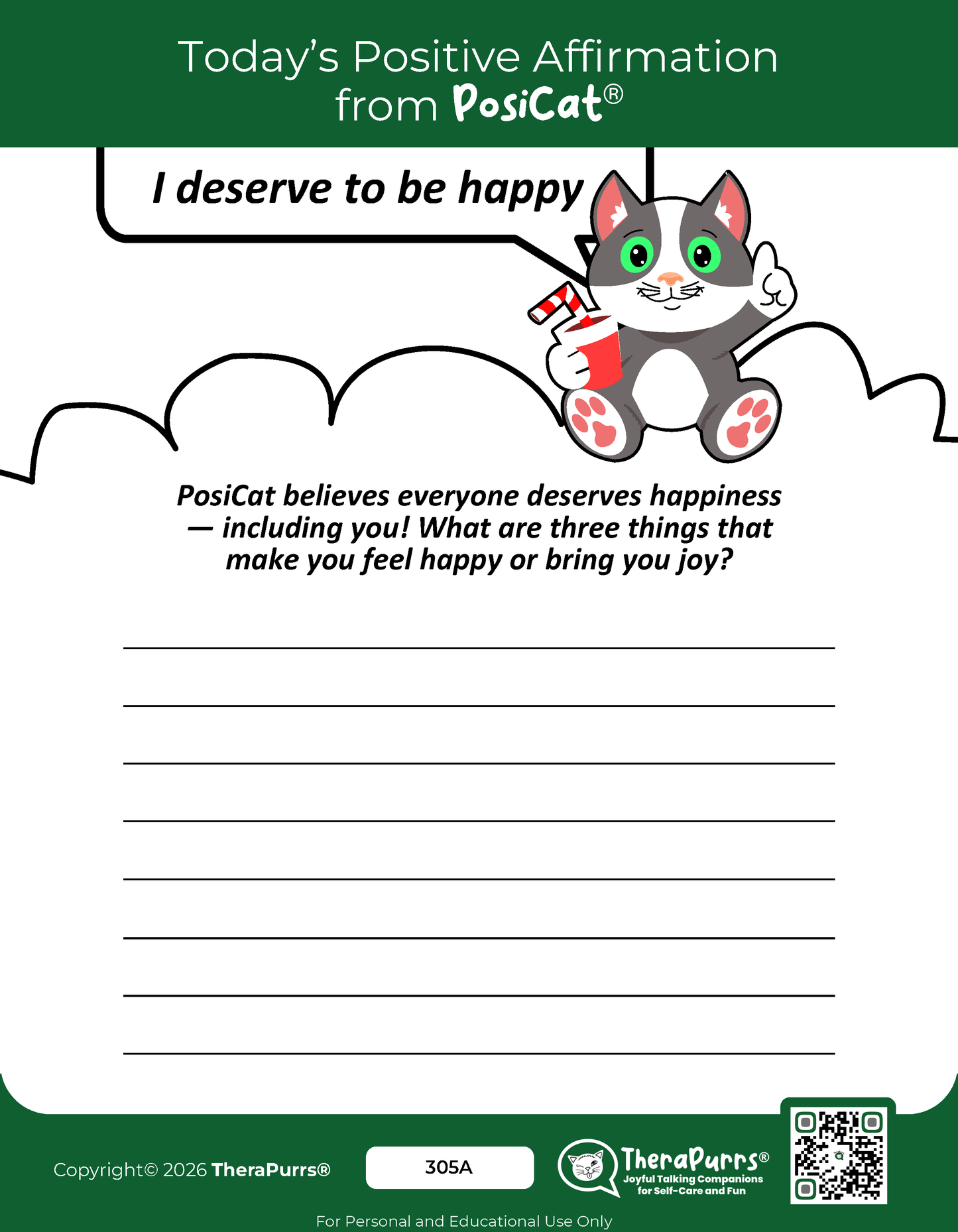 PosiCat's Printables - Activities Booklet 305: I deserve to be happy