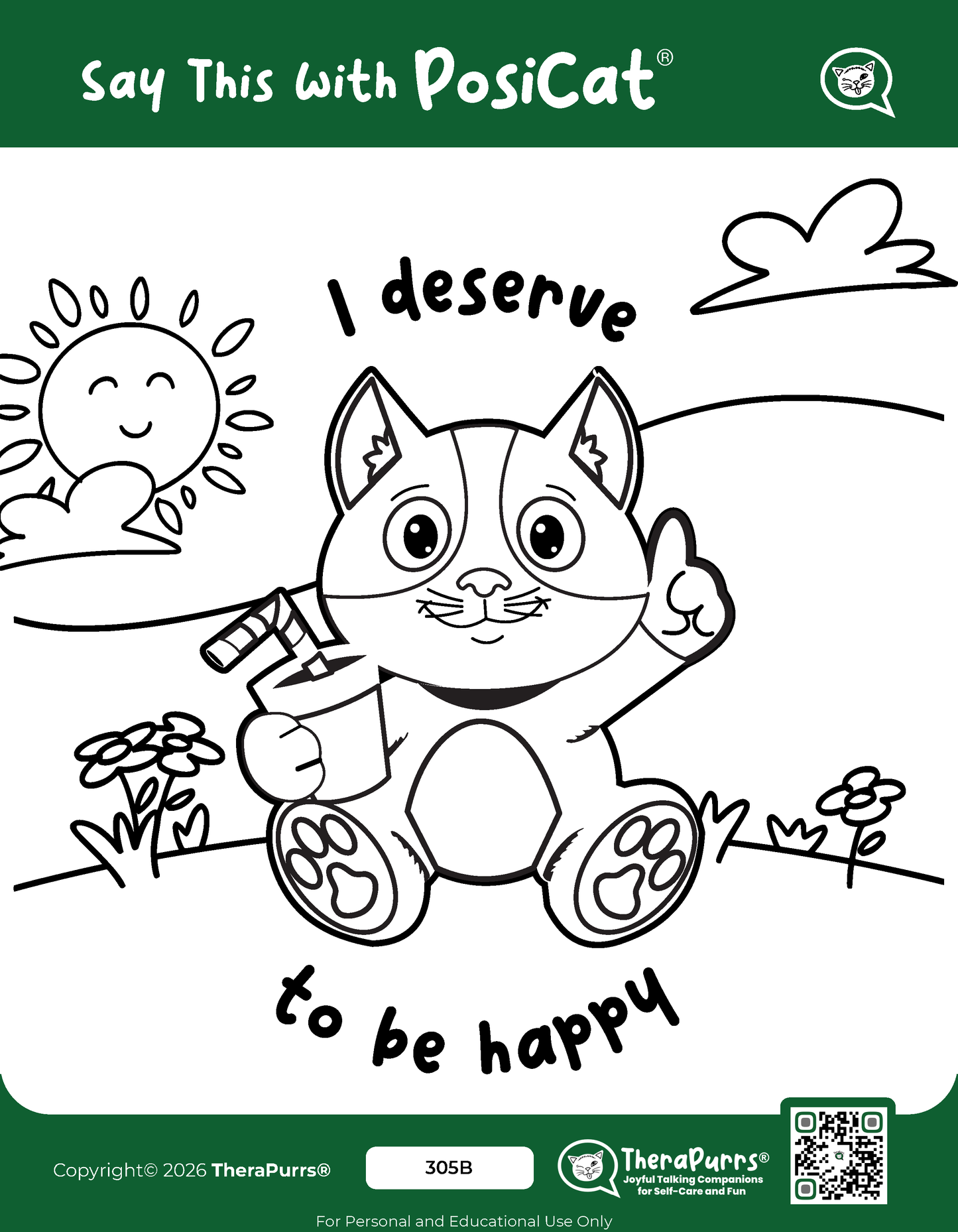 PosiCat's Printables - Activities Booklet 305: I deserve to be happy