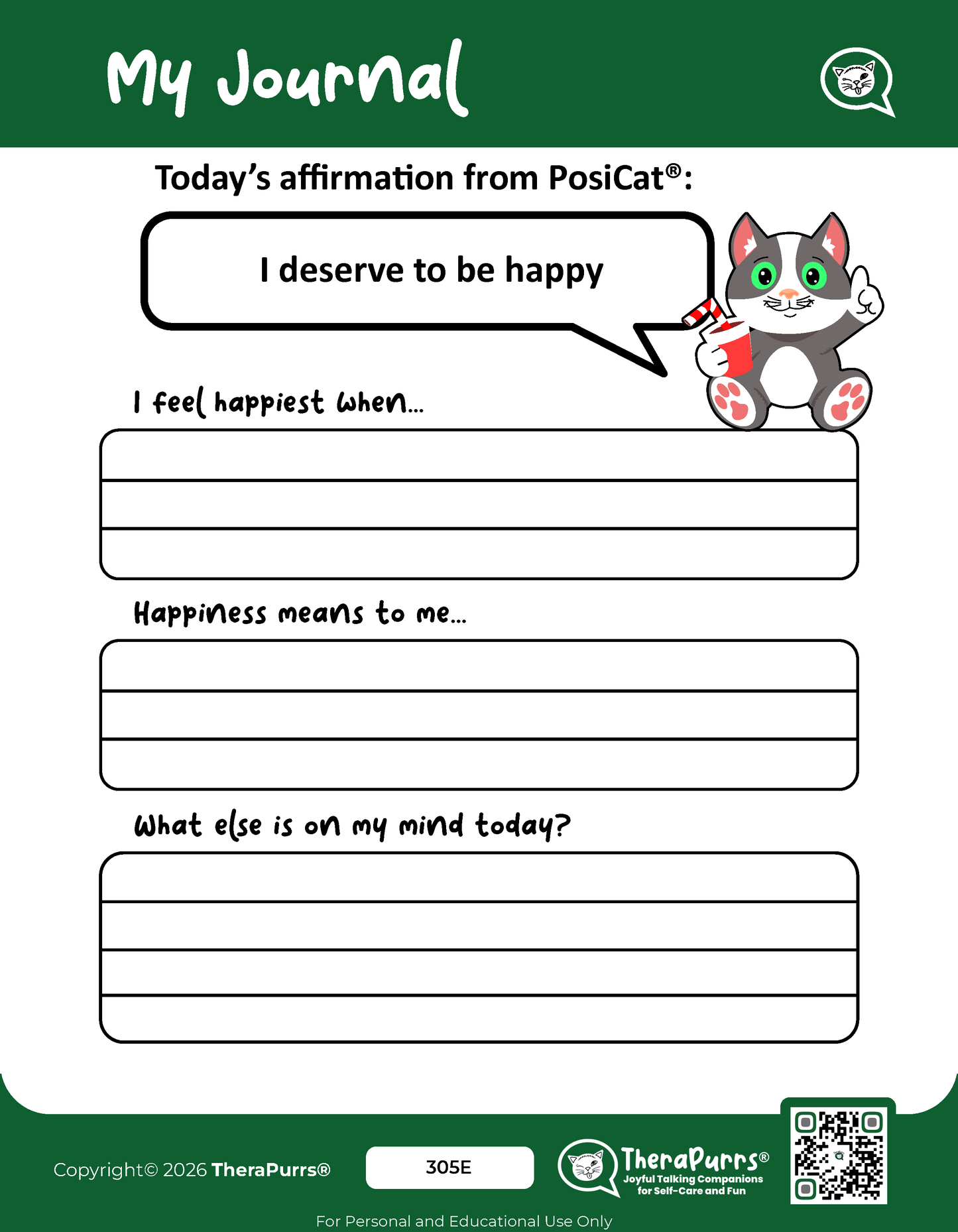 PosiCat's Printables - Activities Booklet 305: I deserve to be happy
