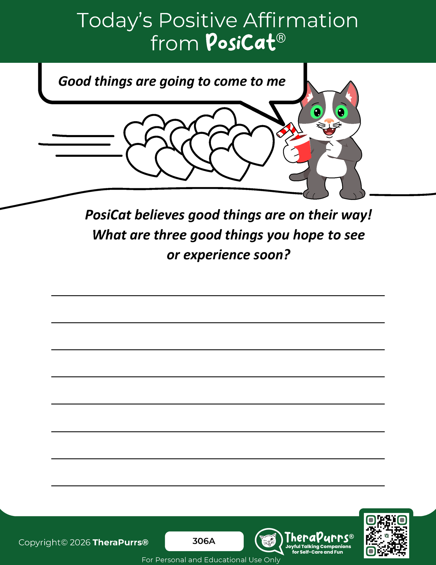PosiCat's Printables - Activities Booklet 306: Good things are going to come to me