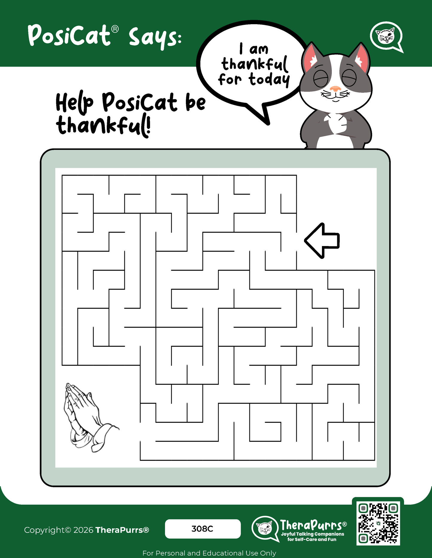 PosiCat's Printables - Activities Booklet 308: I am thankful for today