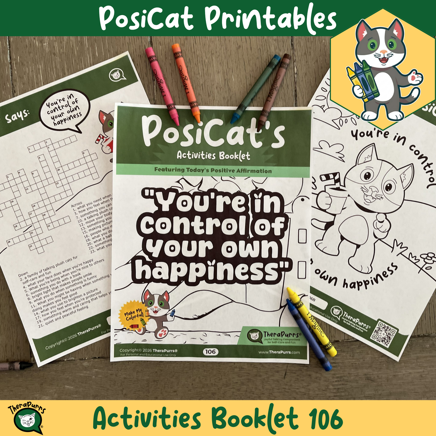 PosiCat's Printables - Activities Booklet 106: You're in control of your own happiness