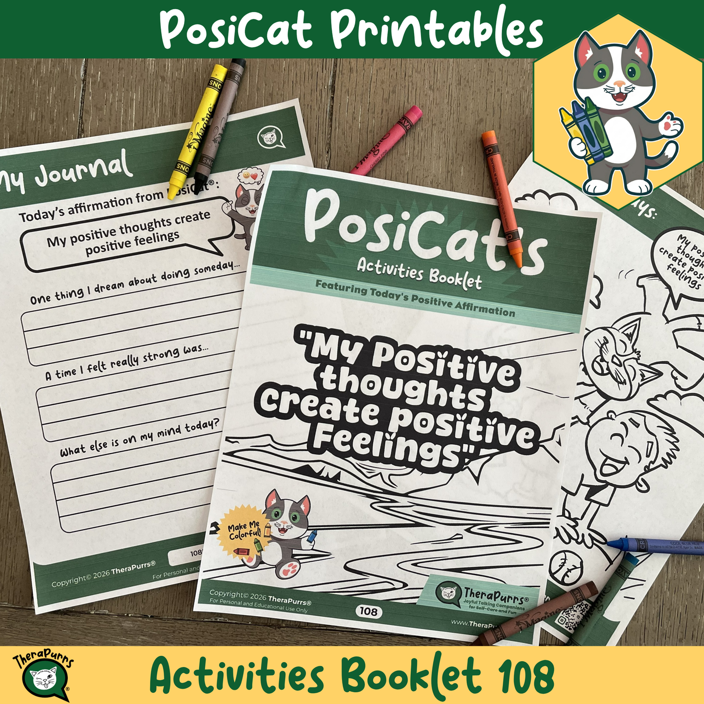 PosiCat's Printables - Activities Booklet 108: My positive thoughts create positive feelings