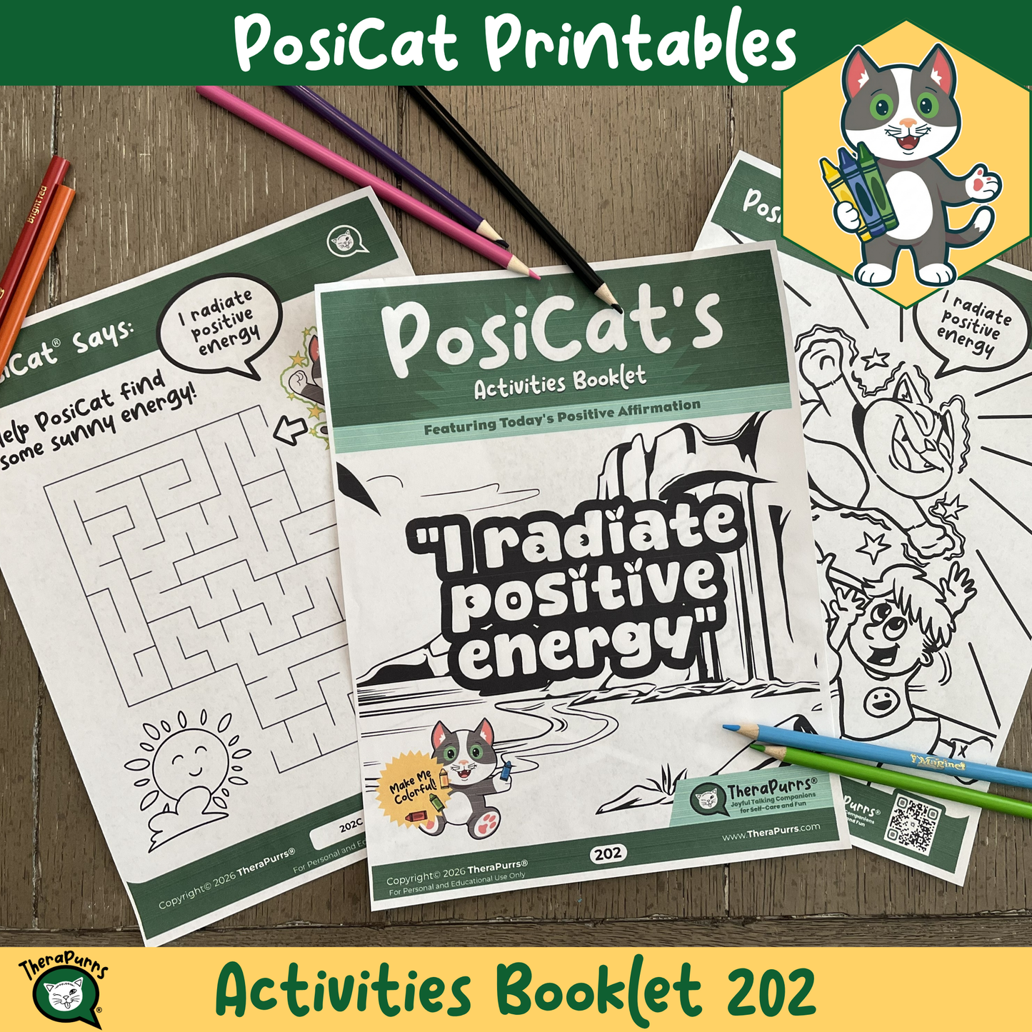 PosiCat's Printables - Activities Booklet 202: I radiate positive energy