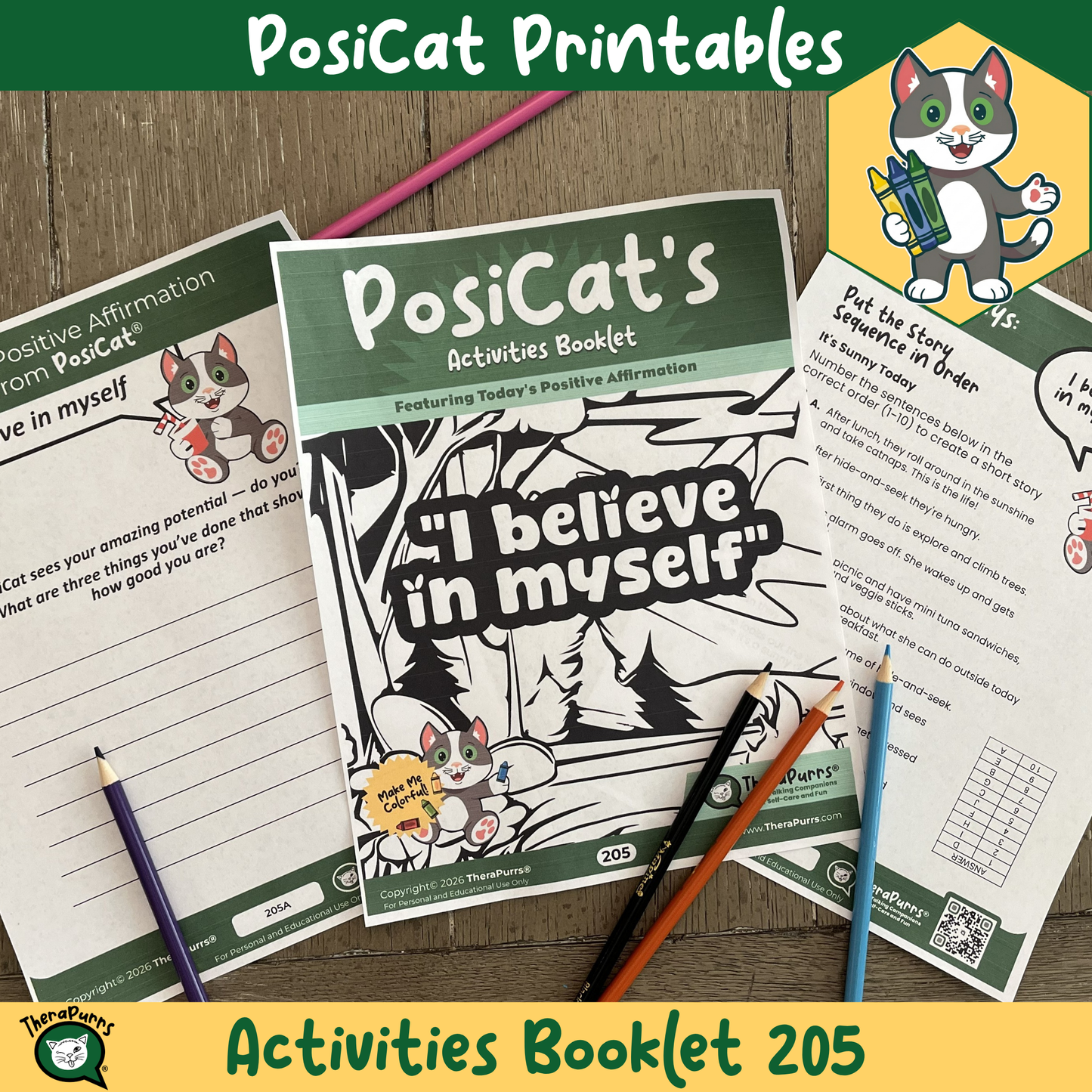 PosiCat's Printables - Activities Booklet 205: I believe in myself