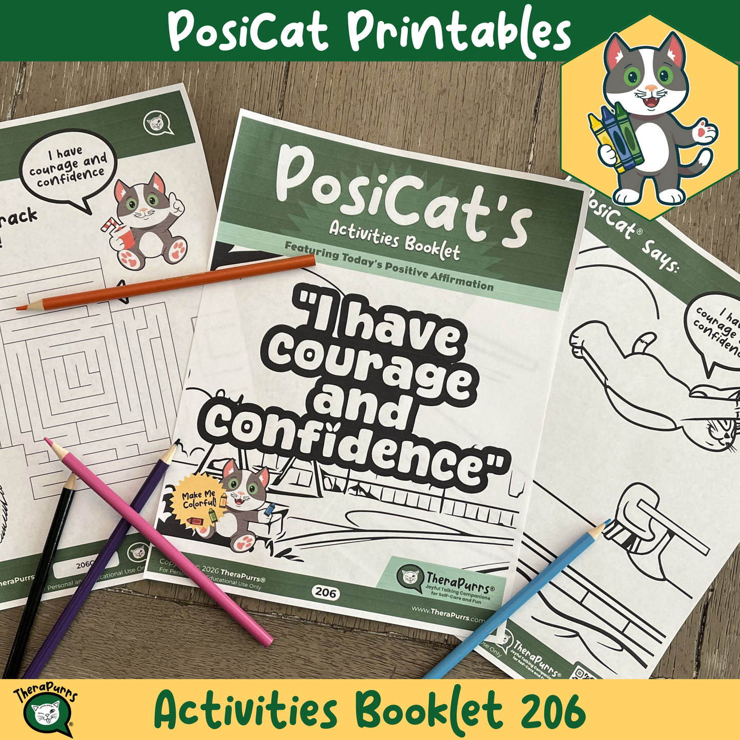 PosiCat's Printables - Activities Booklet 206: I have courage and confidence