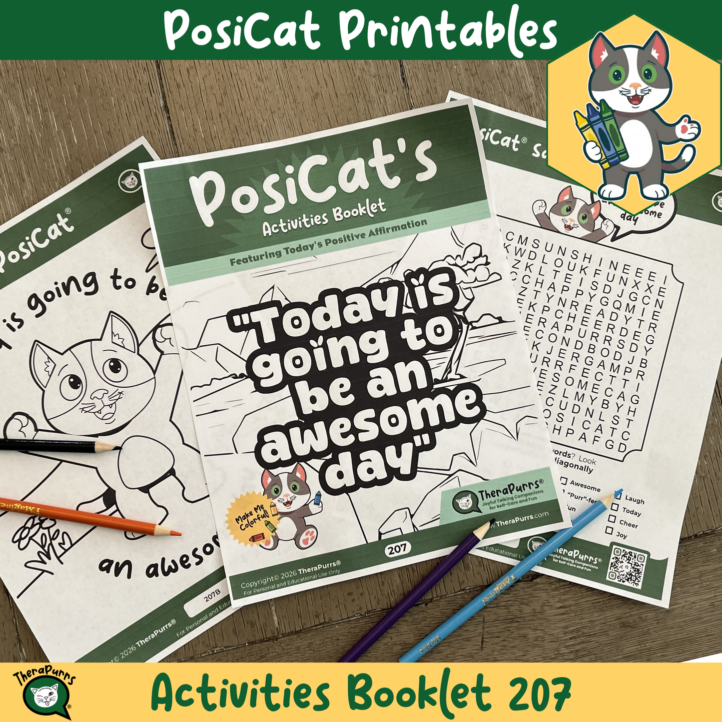 PosiCat's Printables - Activities Booklet 207: Today is going to be an awesome day
