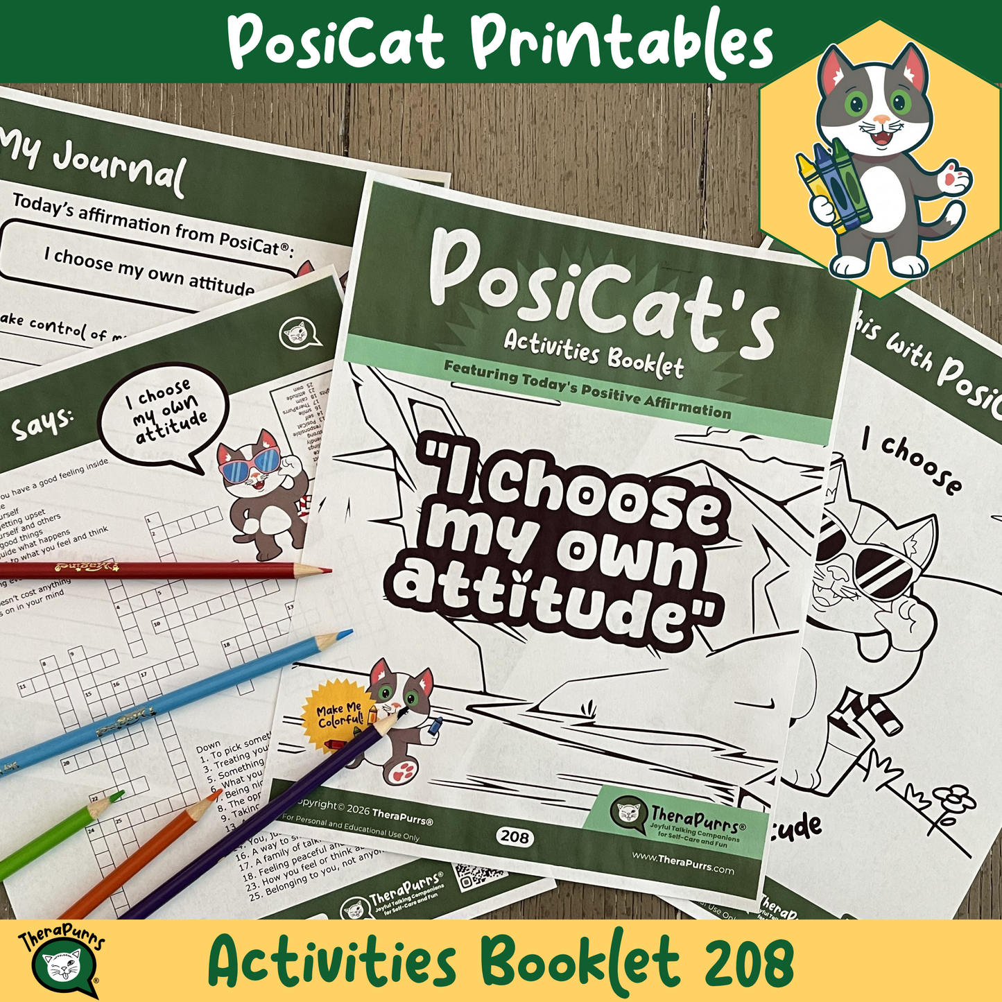 PosiCat's Printables - Activities Booklet 208: I choose my own attitude