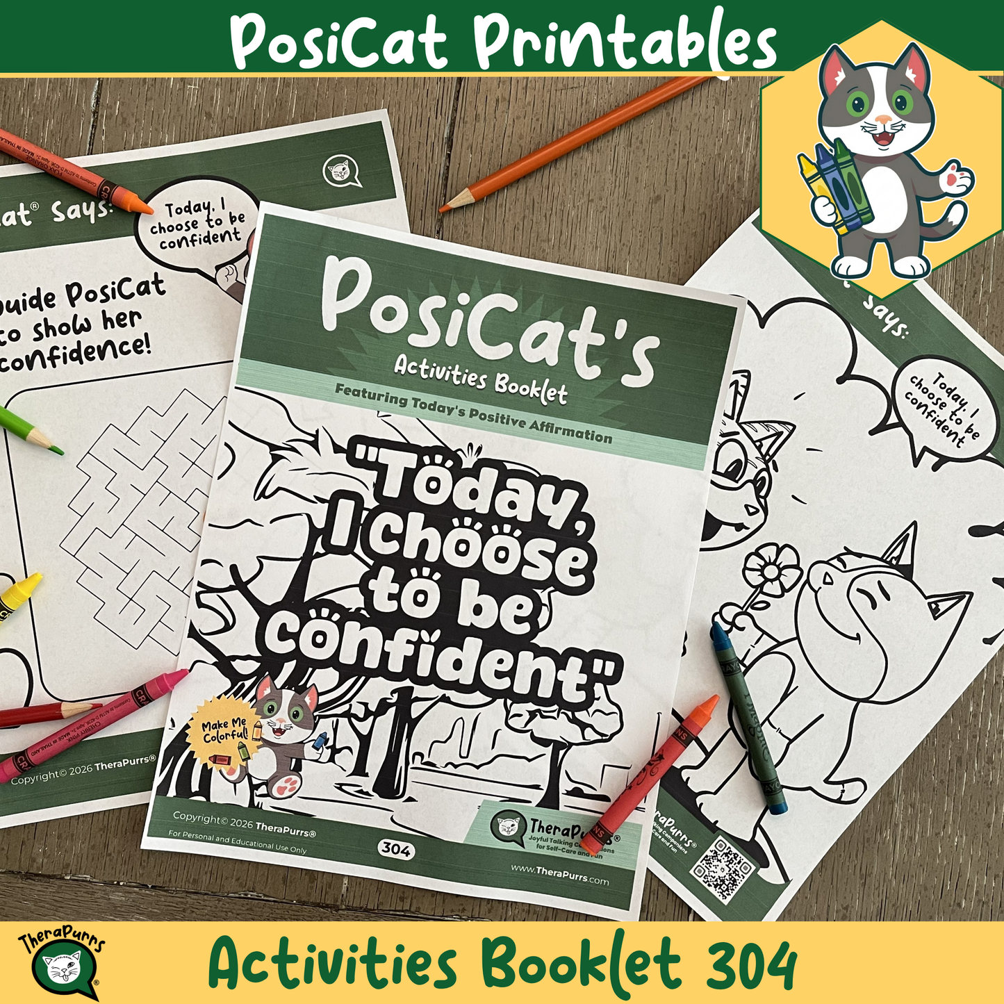 PosiCat's Printables - Activities Booklet 304: Today, I choose to be confident