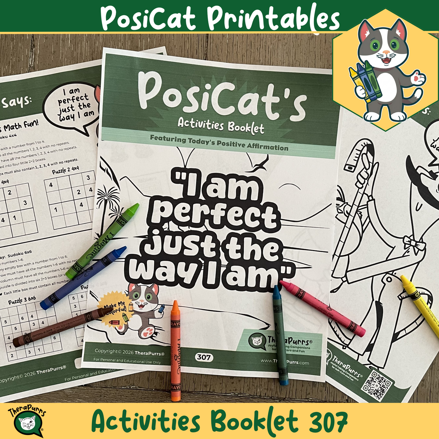 PosiCat's Printables - Activities Booklet 307: I am perfect just the way I am