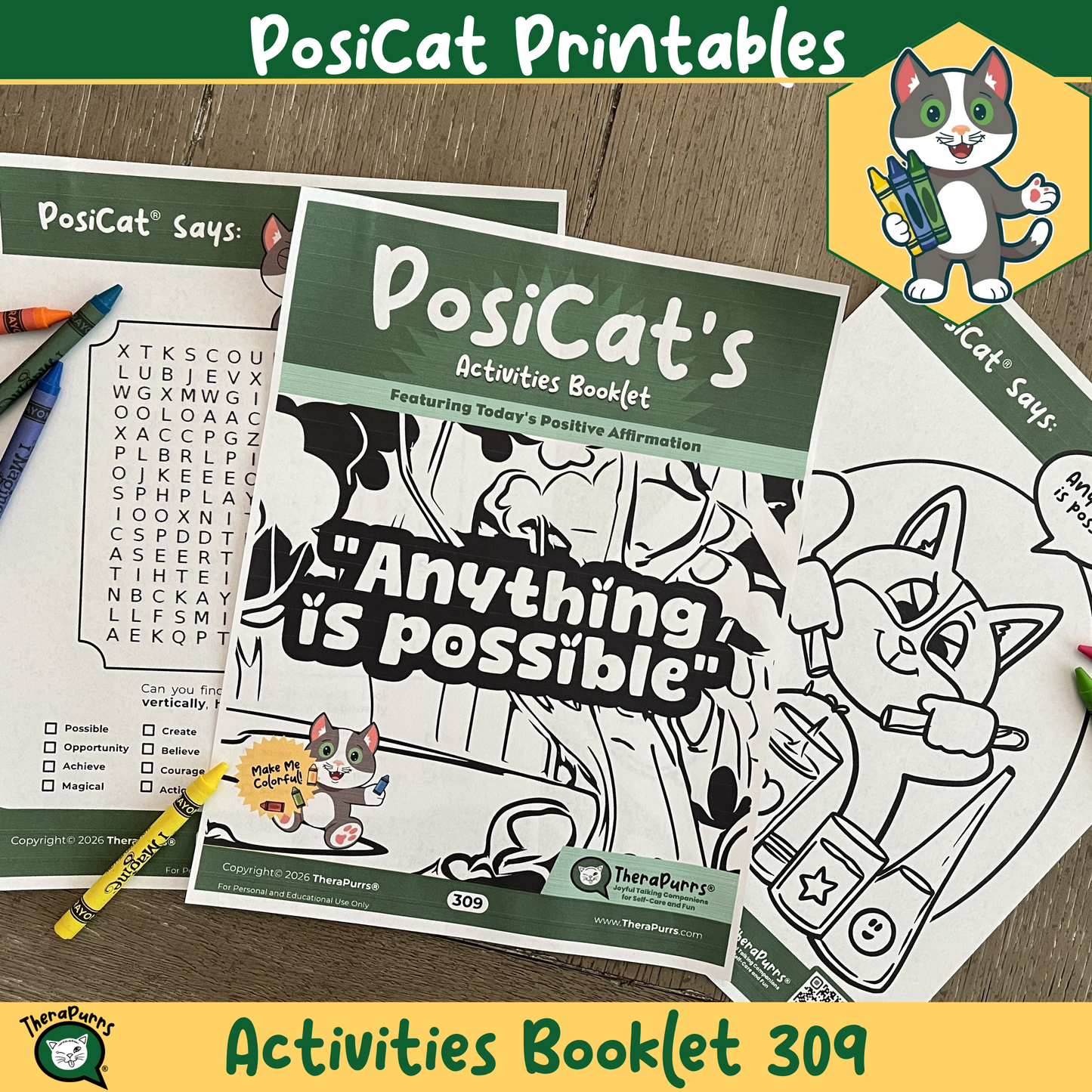 PosiCat's Printables - Activities Booklet 309: Anything is possible